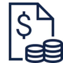 Blue dollar icon with stacked coins for wealth management and financial planning.
